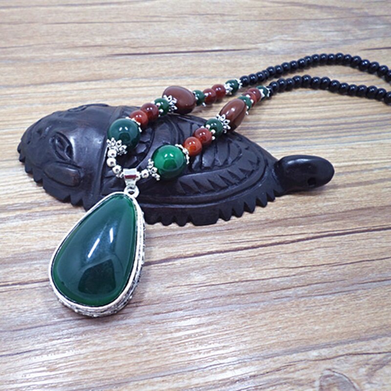Vintage Ethnic Strand Resin Long Necklace 2019 Women New Gourd Pendant Sweater Chain Fashion Boho High-end Blue Neck Accessories