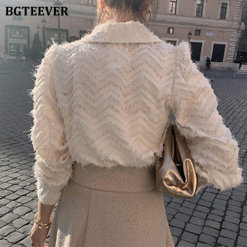 Damen Elegante Kerb Kragen, Quasten Shirts Blusen, Neue einreiher weibliche Workwear Shirts