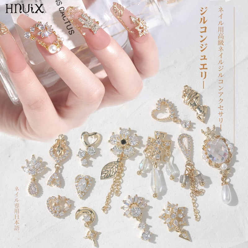 HNUIX 2Pieces 3D Metal Nail art Jewelry Japanese Nail Decorations Top Quality Crystal Manicure Zircon Diamond Charms Pendants