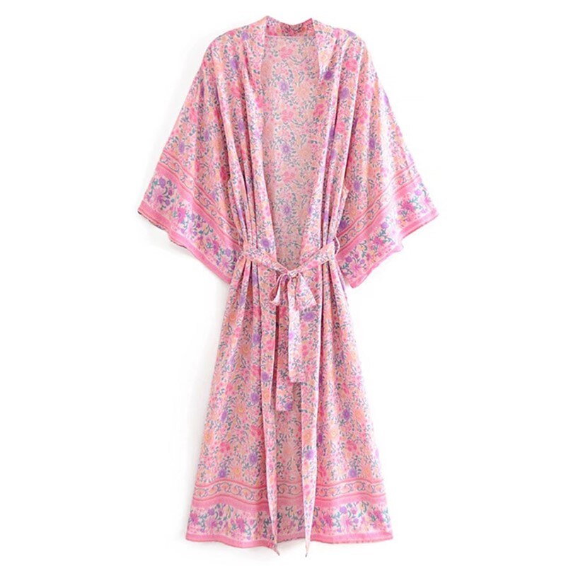 Langes Kimono Hemd mit Blumendruck