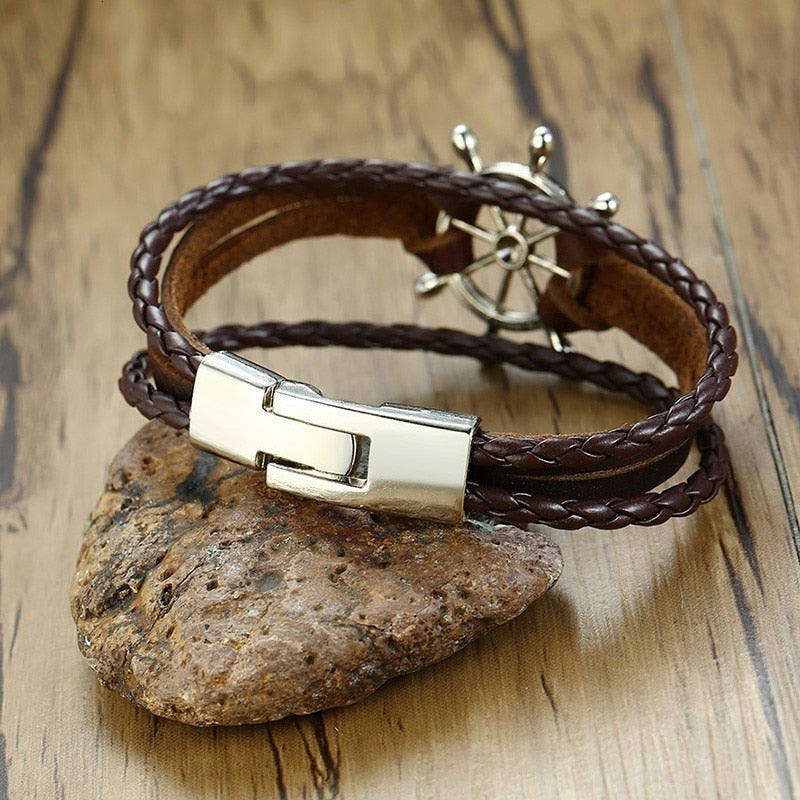 Ruder Charm Mehrschichtige Armbänder mit Leder SeilKette, Handgelenk Armreifen Schmuck