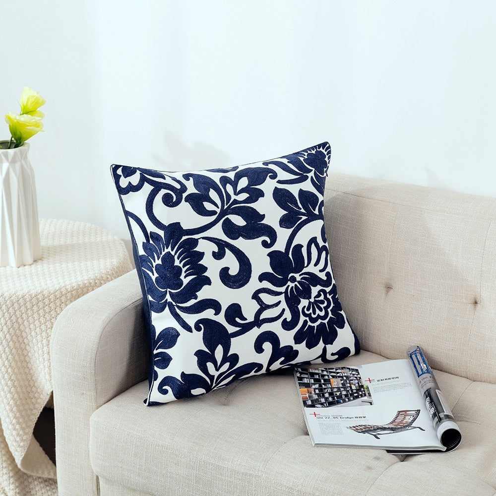 Kissenbezug mit niedlicher floraler geometrischer Stickerei, grün-gelber Kissenbezug für Sofa, Bett, schlichtes Zuhause, 45 x 45 cm