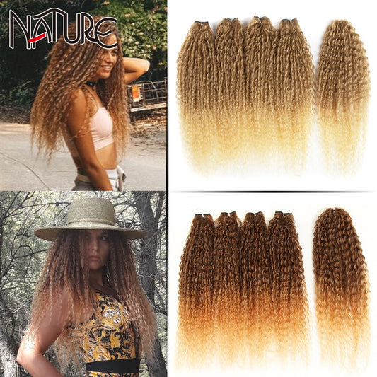 Synthetische Haarverlängerungen für Herbstfrauen Afro Curly Hair Bundles 24 Zoll, Ombre Blonde High Temperature Fiber Hair Weave Bundle