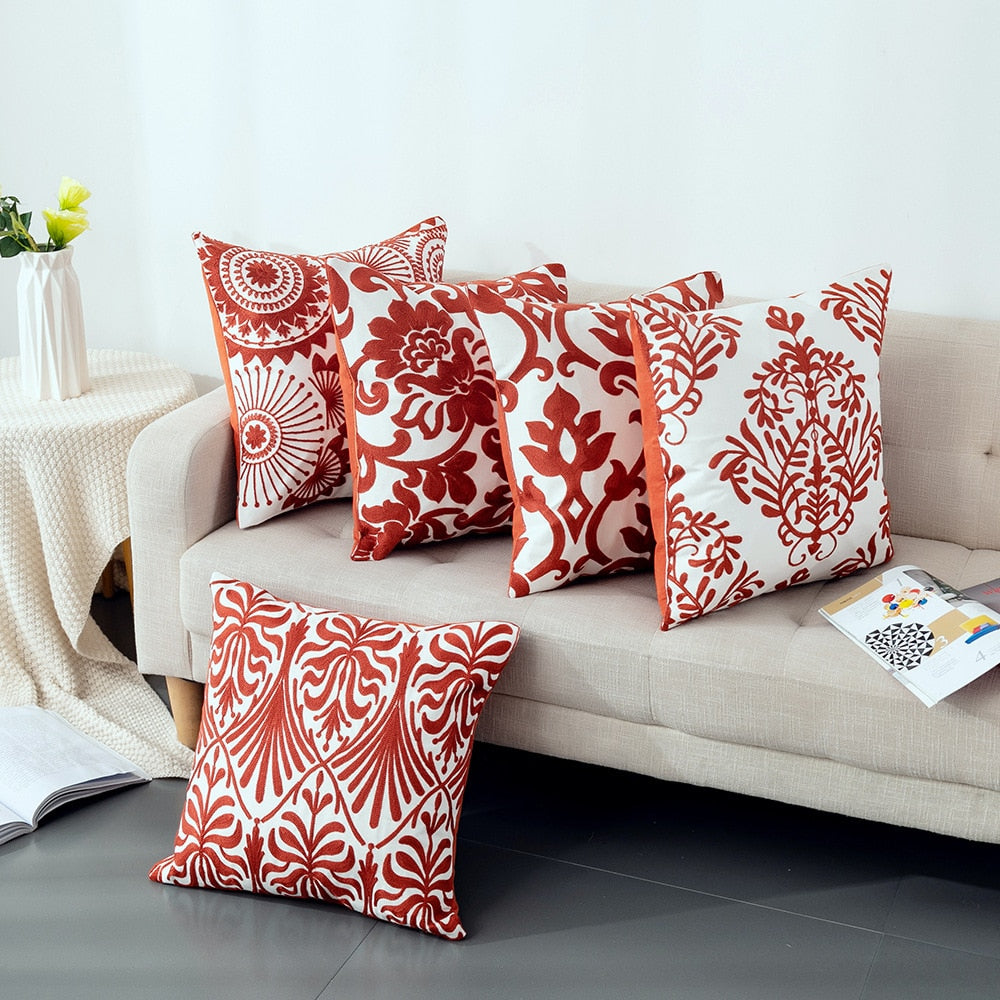 Kissenbezug mit niedlicher floraler geometrischer Stickerei, grün-gelber Kissenbezug für Sofa, Bett, schlichtes Zuhause, 45 x 45 cm