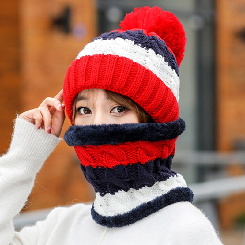 Neue Winter Damen Samt Wollmützen Twist, weibliche Reitstrickmützen Sets