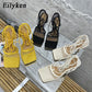 Eilyken 2023 Neue Sexy Mesh Pumps Sandalen, Weibliche Quadratische Zehe mit hohem Absatz