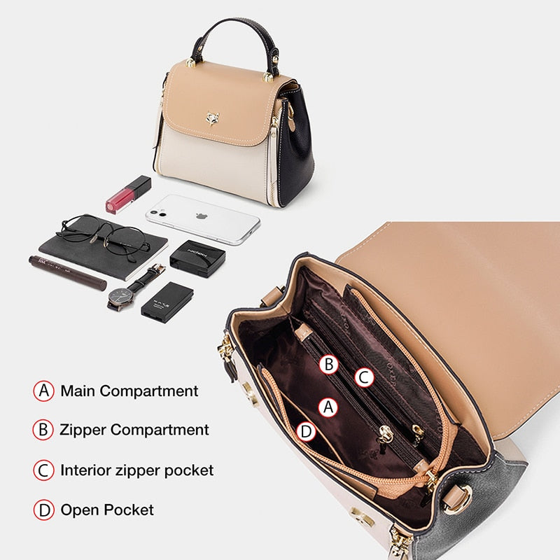 Foxer Lederhandtaschen für Frauen, Echtes Leder Damen Top-Griff Taschen mit Verstellbarem Schultergurt