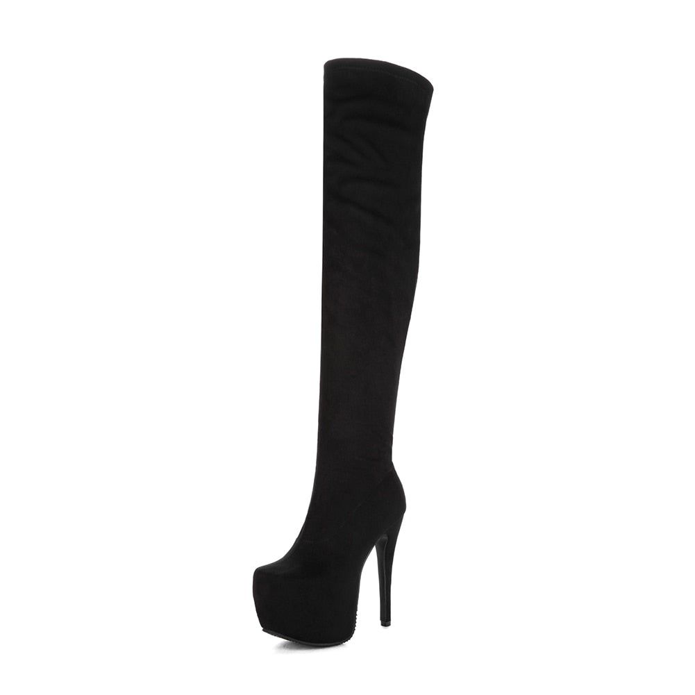 DoraTasia 2022 Plus Size 33-48 Marke Modeplattform Overknee-Stiefel, Damen sexy Super High Heels Schuhe, Damen Partystiefel