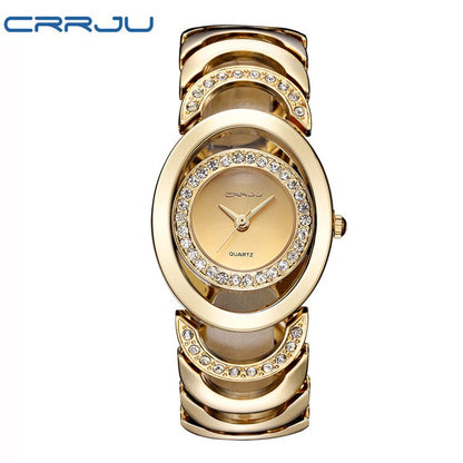 CRRJU Marke neue Mode Damen Armbanduhren, Luxus Gold Quarz Armbanduhren für Frauen