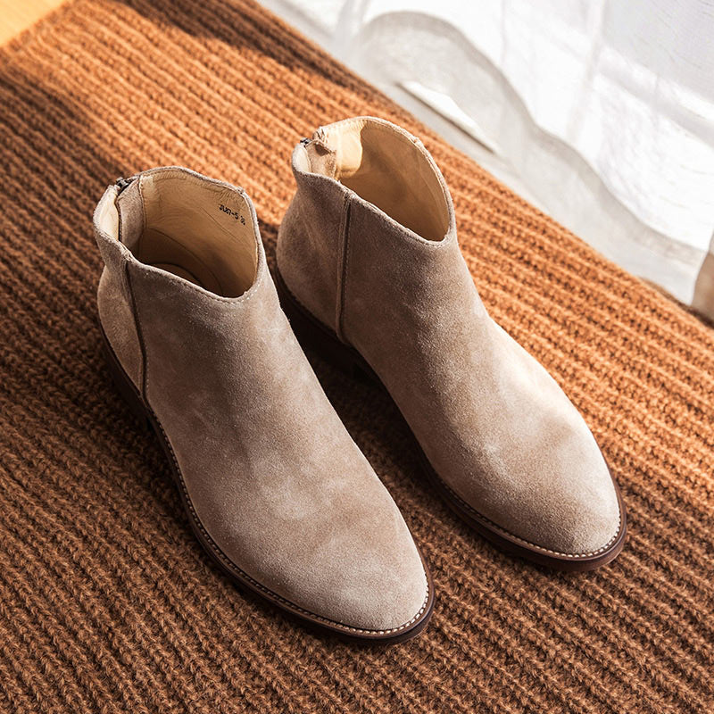 BeauToday Stiefeletten Damen Top Qualität Kuh Wildleder Reißverschluss, Herbst Mode Dame, Echtes Lederschuhe, Handarbeit