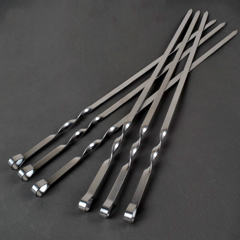 55CM Edelstahl-Grillspieß-Sticks BBQ-Gabel-Set Kabob-Spieße mit langem Griff