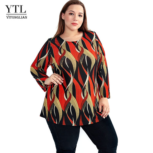 Stripe Print Tshirt Damen elegante böhmische Orange O-Hals, drei Viertel Ärmel lose Top-Shirts