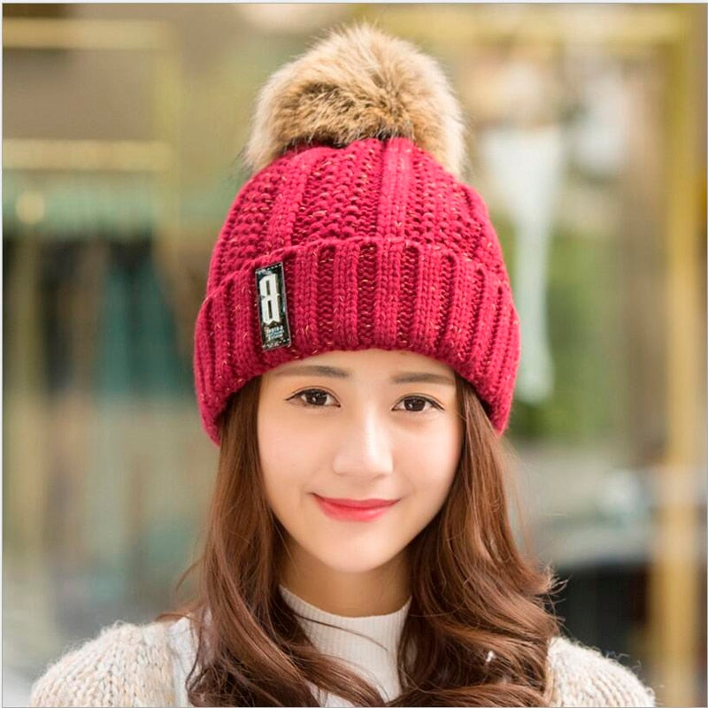 Nackenwarme gestrickte Wintermütze für Frauen, Maske Bonnet Schal-Mütze