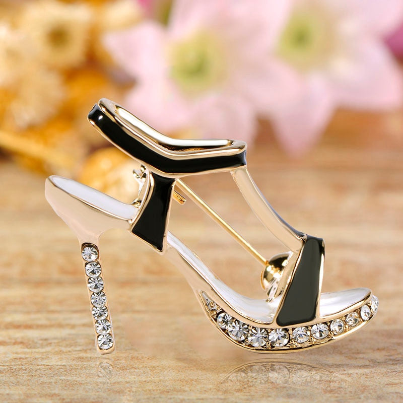 Brosche Crystal High Heels Schuhe,  Red Emaille Sandalen Broschen