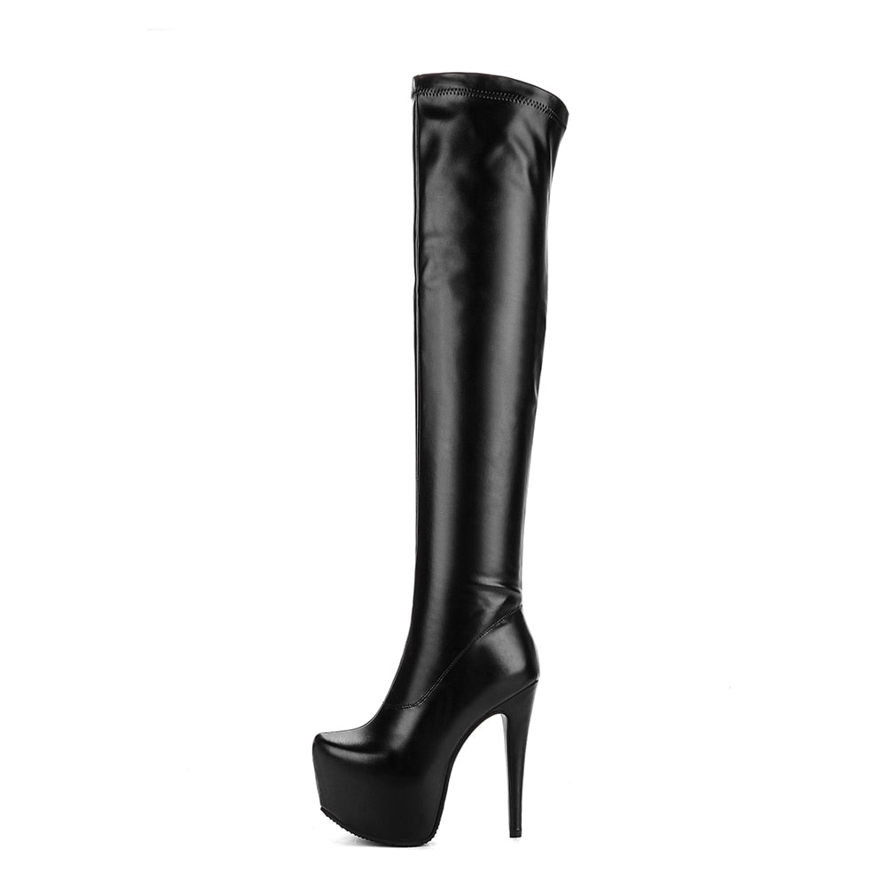 DoraTasia 2022 Plus Size 33-48 Marke Modeplattform Overknee-Stiefel, Damen sexy Super High Heels Schuhe, Damen Partystiefel