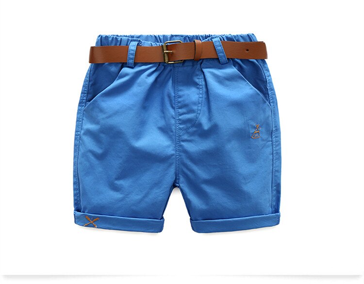 Sommer 3-10 Jahre Baumwolle Marineblau Jungen Kurzhose mit Ledergürtel
