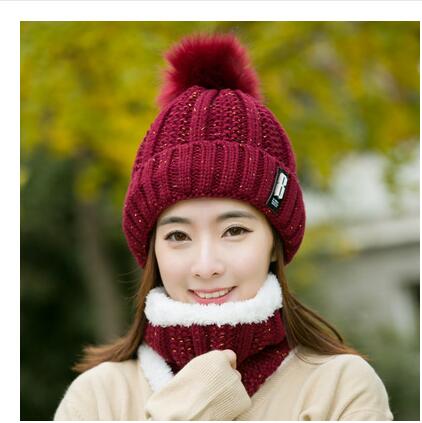 Nackenwarme gestrickte Wintermütze für Frauen, Maske Bonnet Schal-Mütze