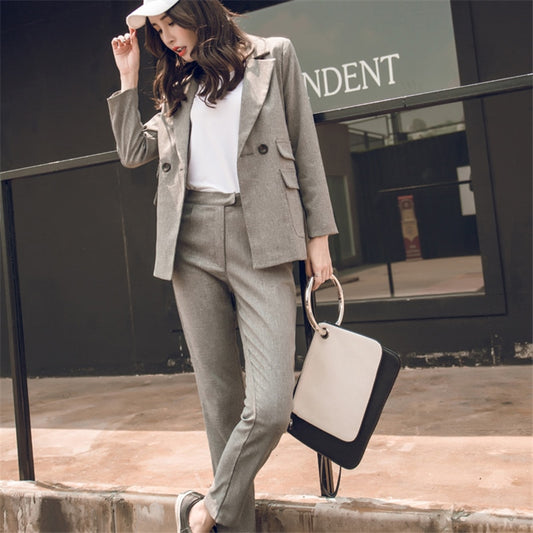 Damen-Hosen Anzug, Hohe Taille Bleistift Hose, Weibliche 2 Stück Blazer Set