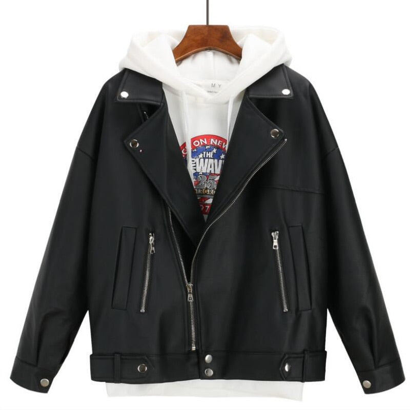 Herbst Winter Leder Jacke Übergroßen Freund Koreanischen Stil