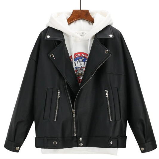 Herbst Winter Leder Jacke Übergroßen Freund Koreanischen Stil