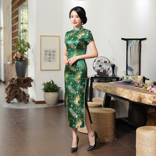 New High Fashion Green Rayon Cheongsam Chinese Classic Women