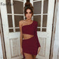 Sexy One Shoulder Mini Kleid für Frauen, Unregelmäßig Trägerlos, Party Club Dress