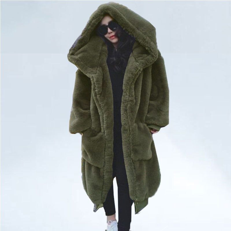 Übergroßer Winter Kunstpelz Mantel für Frauen, Kapuzenjacke