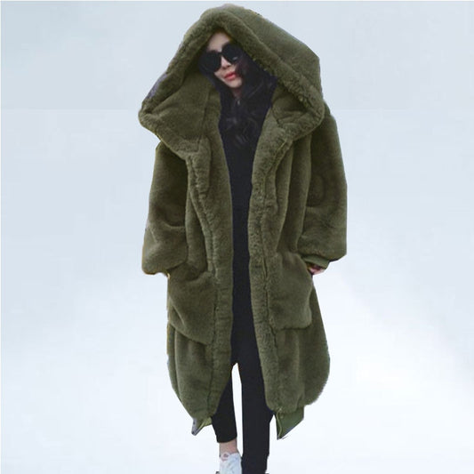 Übergroßer Winter Kunstpelz Mantel für Frauen, Kapuzenjacke