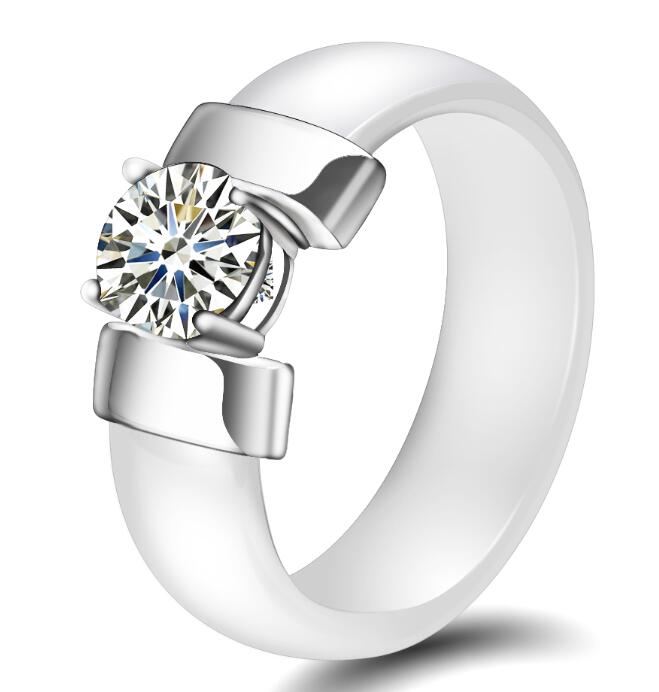6mm Weiß Schwarz Keramik Ringe Plus Cubic Zirkonia für Frauen, Gold Farbe Edelstahl, Frauen Hochzeit Ring Verlobungsschmuck