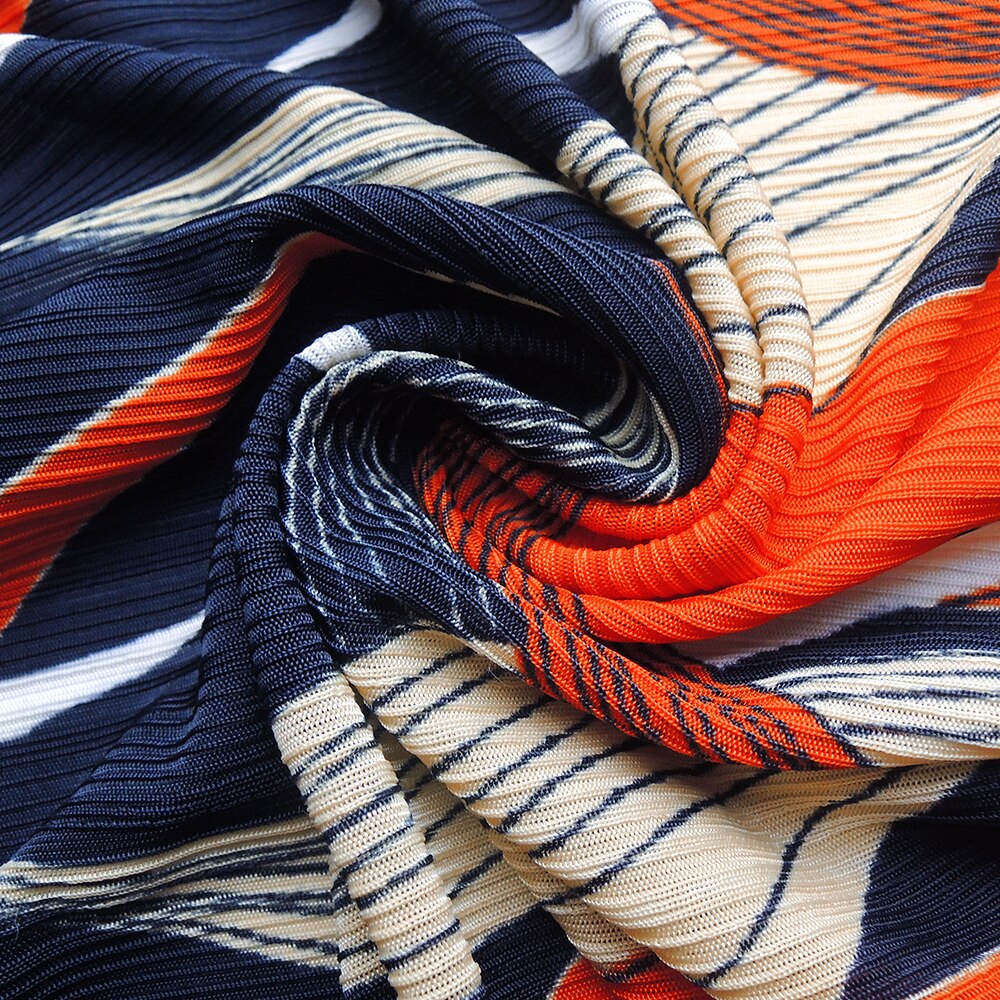 Stripe Print Tshirt Damen elegante böhmische Orange O-Hals, drei Viertel Ärmel lose Top-Shirts