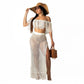 Sexy Gestricktes Damen Zweiteiliges-Slash Neck Cover Ups Set, Schlitz-Quastenrock, Ausgehöhlter Strand-Häkelanzug