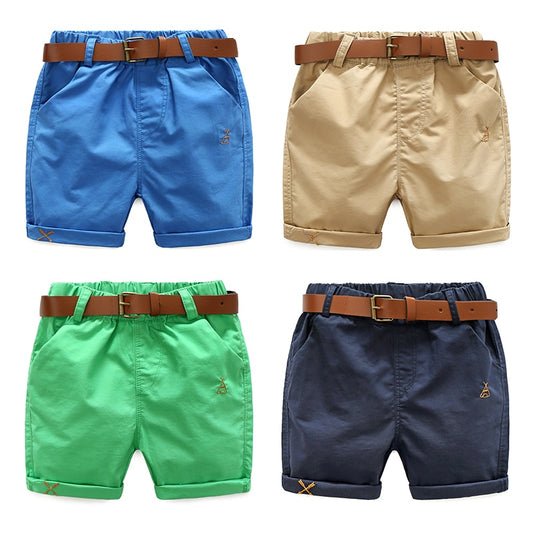Sommer 3-10 Jahre Baumwolle Marineblau Jungen Kurzhose mit Ledergürtel