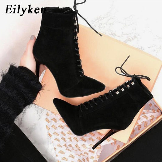 Eilyken Neue Punk Frauen Ankle Stiefel, High Heel Schwarz, Chelsea Booties Pumps