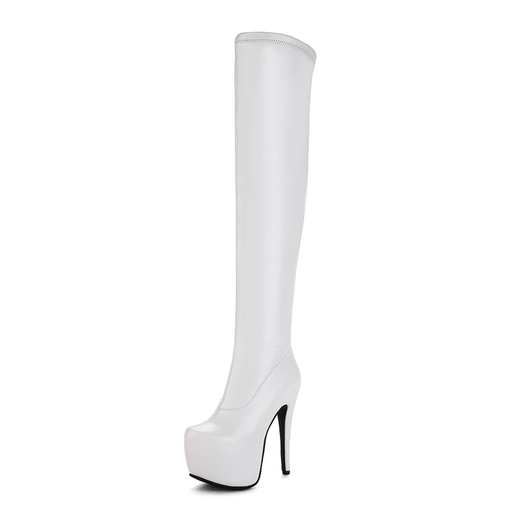 DoraTasia 2022 Plus Size 33-48 Marke Modeplattform Overknee-Stiefel, Damen sexy Super High Heels Schuhe, Damen Partystiefel