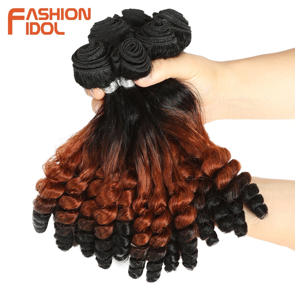FASHION IDOL Afro Kinky Curly Hair Bundles 14 Zoll 7Stück/Los, Obere Gerade Untere Biegung Synthetische Haarspitze Mit Verschluss Faser