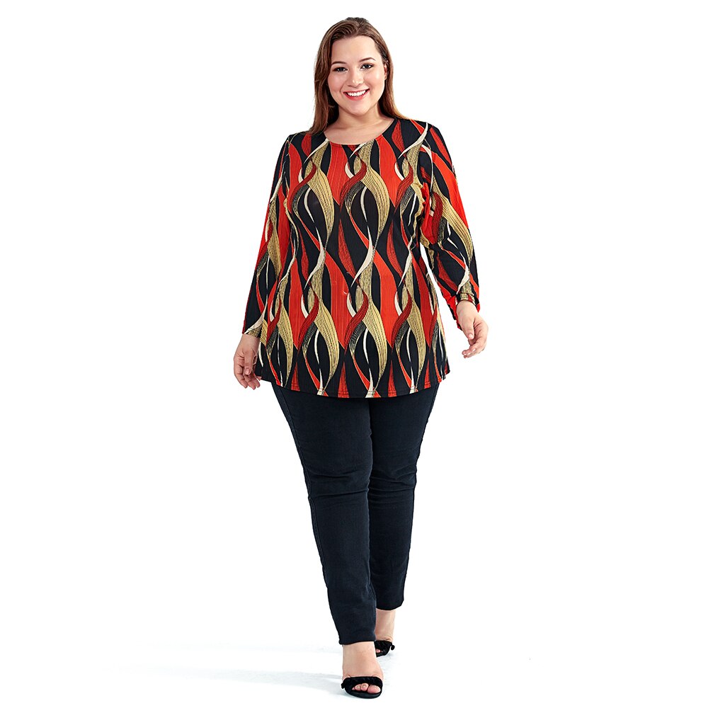 Stripe Print Tshirt Damen elegante böhmische Orange O-Hals, drei Viertel Ärmel lose Top-Shirts