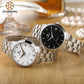 StarKing Klassische Frauen, Einfache Uhr Automatisch aus Edelstahl, Weißes Zifferblatt Armbanduhr, Auto Datum Damen Mechanisch Relogio Feminino