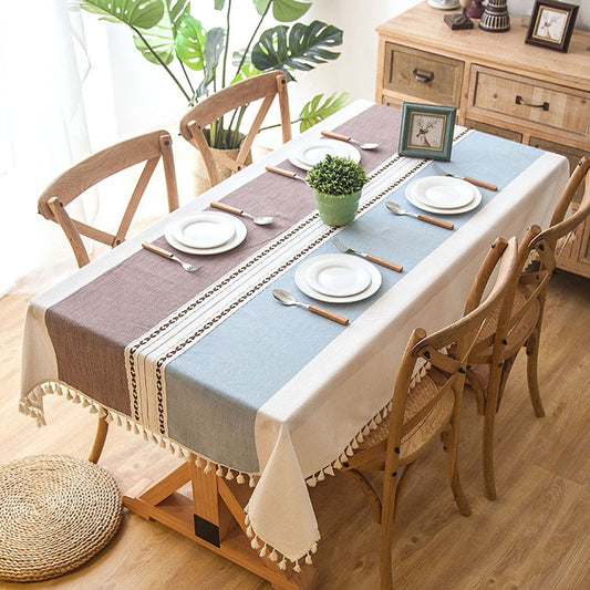 Karierte dekorative Leinentischdecke mit Quaste, wasserdicht, ölbeständig, dick, rechteckig, Hochzeit, Esstisch, Abdeckung, Teetischdecke