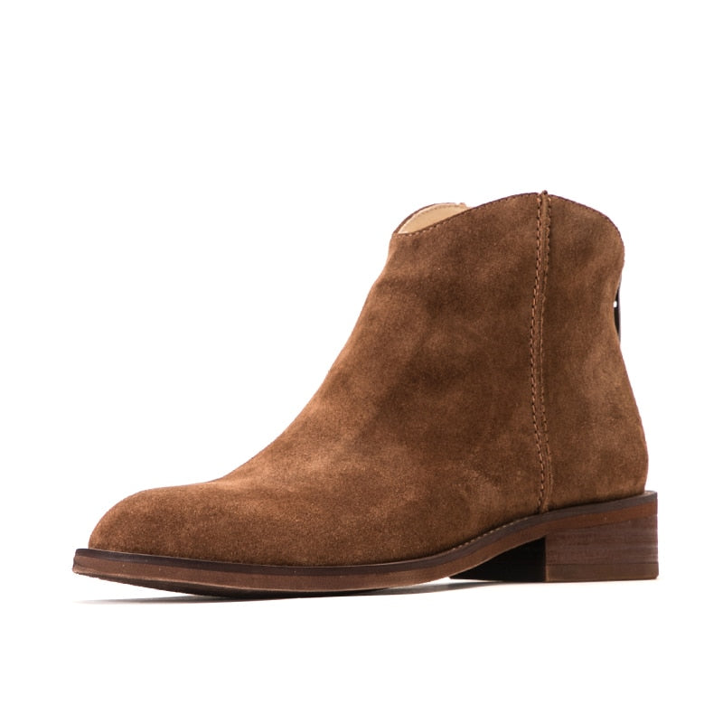 BeauToday Stiefeletten Damen Top Qualität Kuh Wildleder Reißverschluss, Herbst Mode Dame, Echtes Lederschuhe, Handarbeit