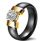 6mm Weiß Schwarz Keramik Ringe Plus Cubic Zirkonia für Frauen, Gold Farbe Edelstahl, Frauen Hochzeit Ring Verlobungsschmuck