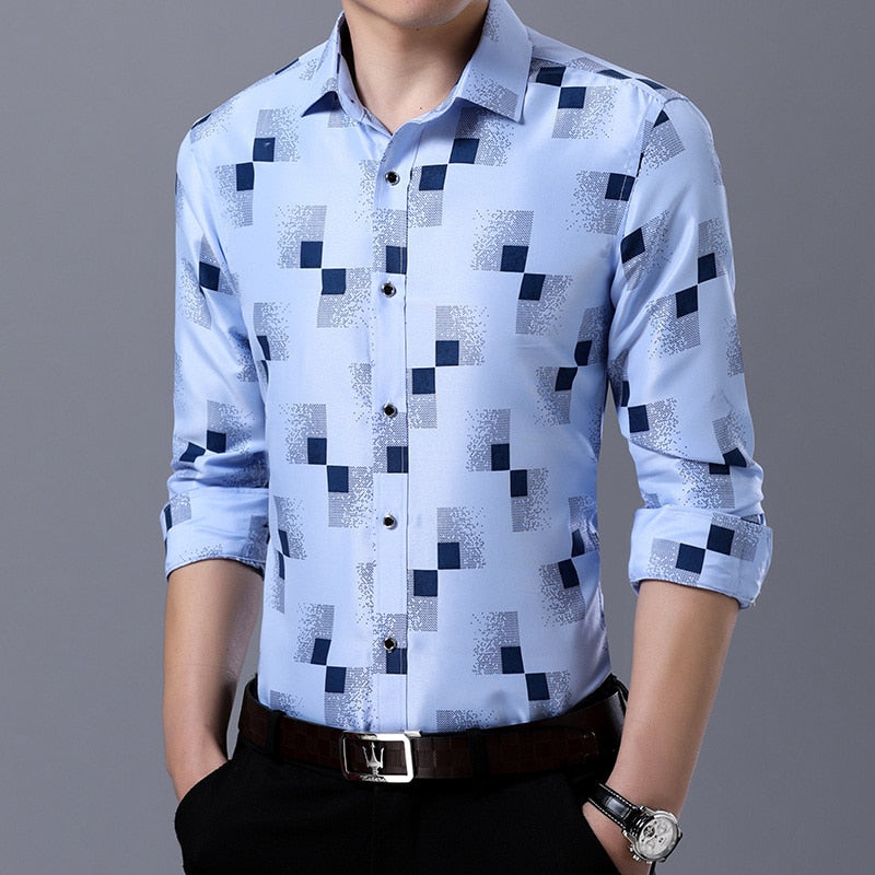 MIACAWOR New 2022 Brand Design Men Shirt Spring Long Sleeve Casual Shirt Fashion Print Chemise Homme Camisa Masculina C419