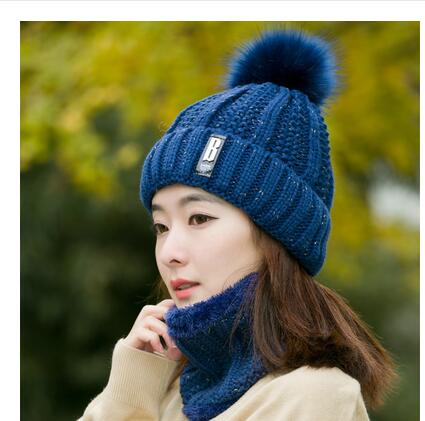 Nackenwarme gestrickte Wintermütze für Frauen, Maske Bonnet Schal-Mütze