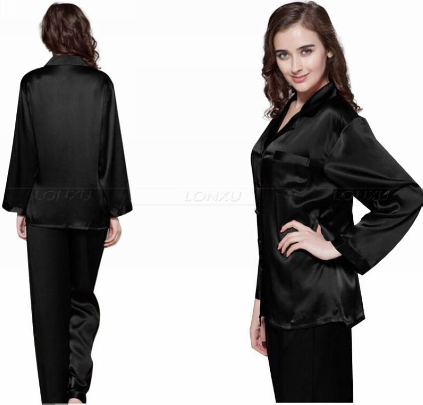 Damen Seidensatin Pyjama Set, Nachtwäsche Loungewear S, M, L, XL, 2XL, 3XL Plus Solid__Fit All Seasons