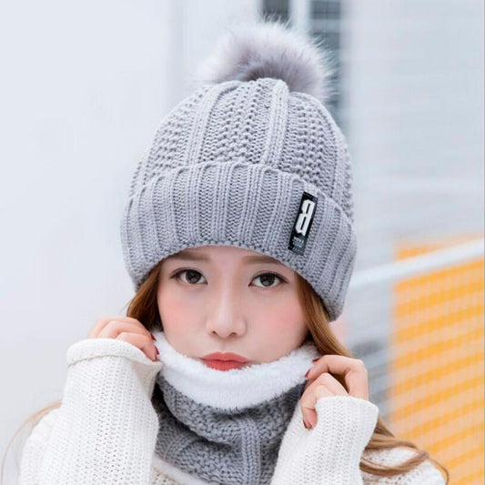 Nackenwarme gestrickte Wintermütze für Frauen, Maske Bonnet Schal-Mütze