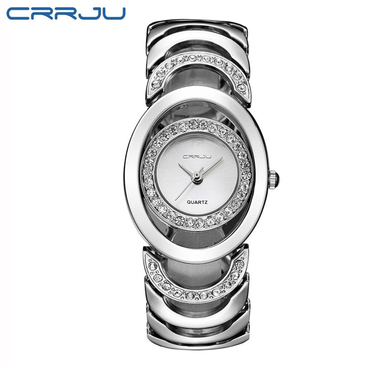 CRRJU Marke neue Mode Damen Armbanduhren, Luxus Gold Quarz Armbanduhren für Frauen