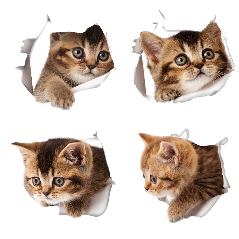 Katzen 3D-Wandaufkleber, Toilettenaufkleber, Lochansicht, lebendige Hunde, Badezimmer, für Heimdekoration, Tiere, Vinyl-Aufkleber, Kunst, Tapete, Poster