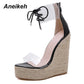 Aneikeh Fashion PVC Sandale, Transparent mit Lace-Up Butterfly-Knoten
