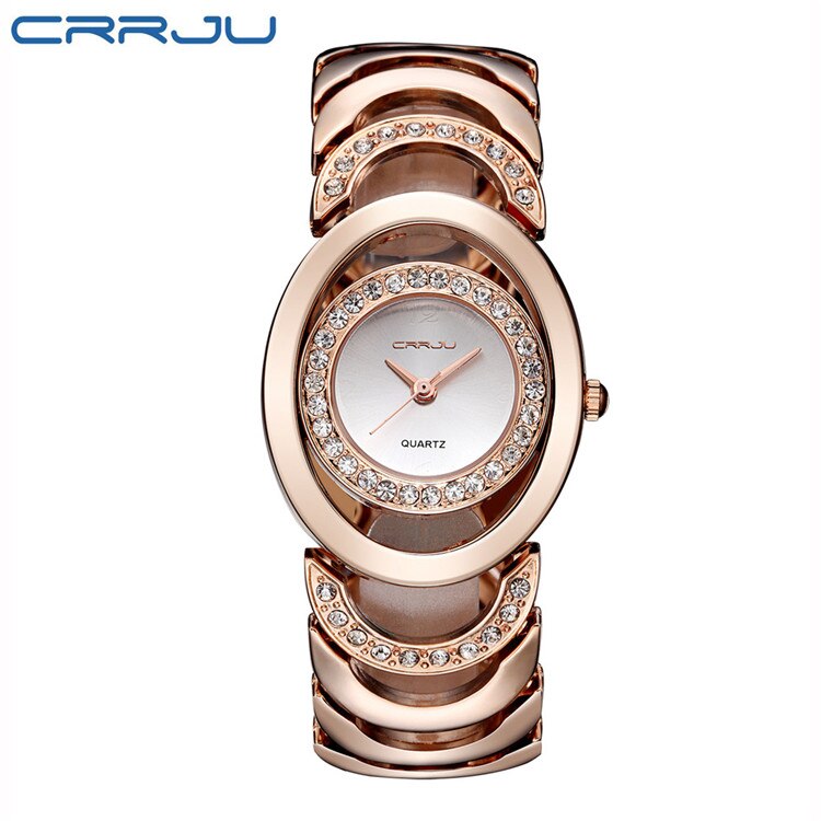 CRRJU Marke neue Mode Damen Armbanduhren, Luxus Gold Quarz Armbanduhren für Frauen