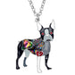 Bonsny Emaillelegierung, Kristall Strass Boston Terrier, Hund Halskette Anhänger