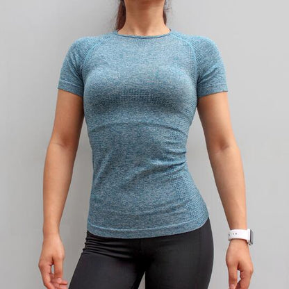 Damen Nahtloses Sportshirt, Kurzarm Yoga Sportbekleidung für Damen